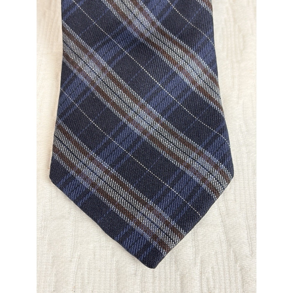 Vintage Silk And Flax Blue Tartan Plaid Pattern, Light Blue Orange, Made Italy